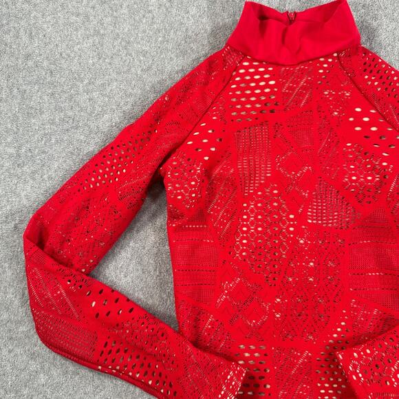 Balera Dance Costume Leotard Size SA MT10337 Red Mock Neck Long Sleeve Cutout - Picture 3 of 11